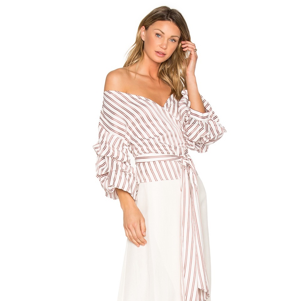 Alexis Off-Shoulder Striped Top - White and Pink